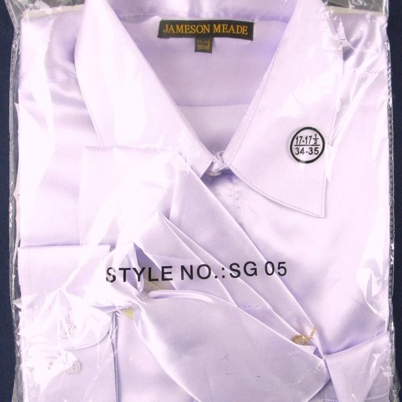 NEW Jameson Meade 4 Pc. Pale Lilac Satiny Dress Shirt Set, 17-17.5 (34/35) - Picture 1 of 2